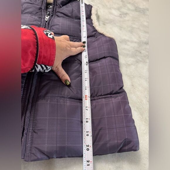 Big Chill Puffer Vest Plaid Sherpa Faux Fur Trim Jacket - Picture 5 of 8